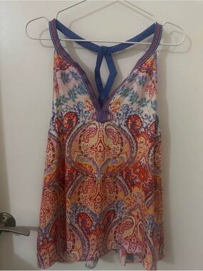 Laundry by Shelli Segal Paisley Halter Blouse XL Embroidered Boho Top